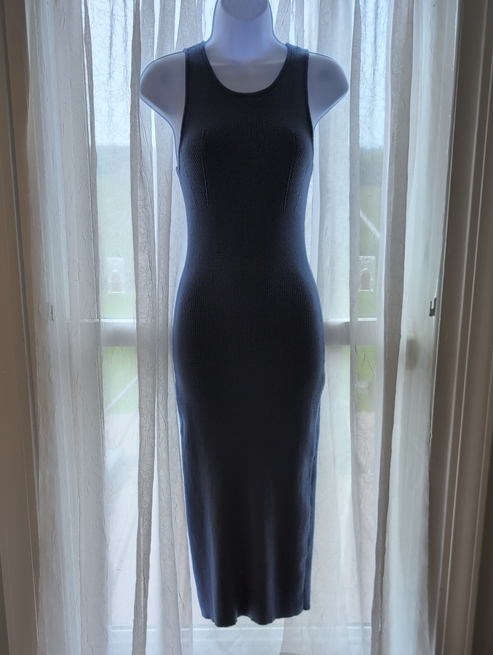 Sleeveless Ribbed Midi Dress in Charcoal Gray